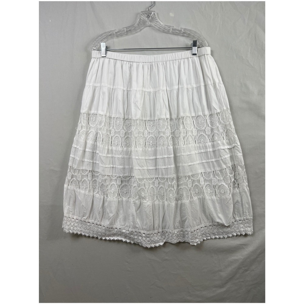 Studio West Apparel Skirt Women Large White Tiered Lace Eyelet Boho Midi Western